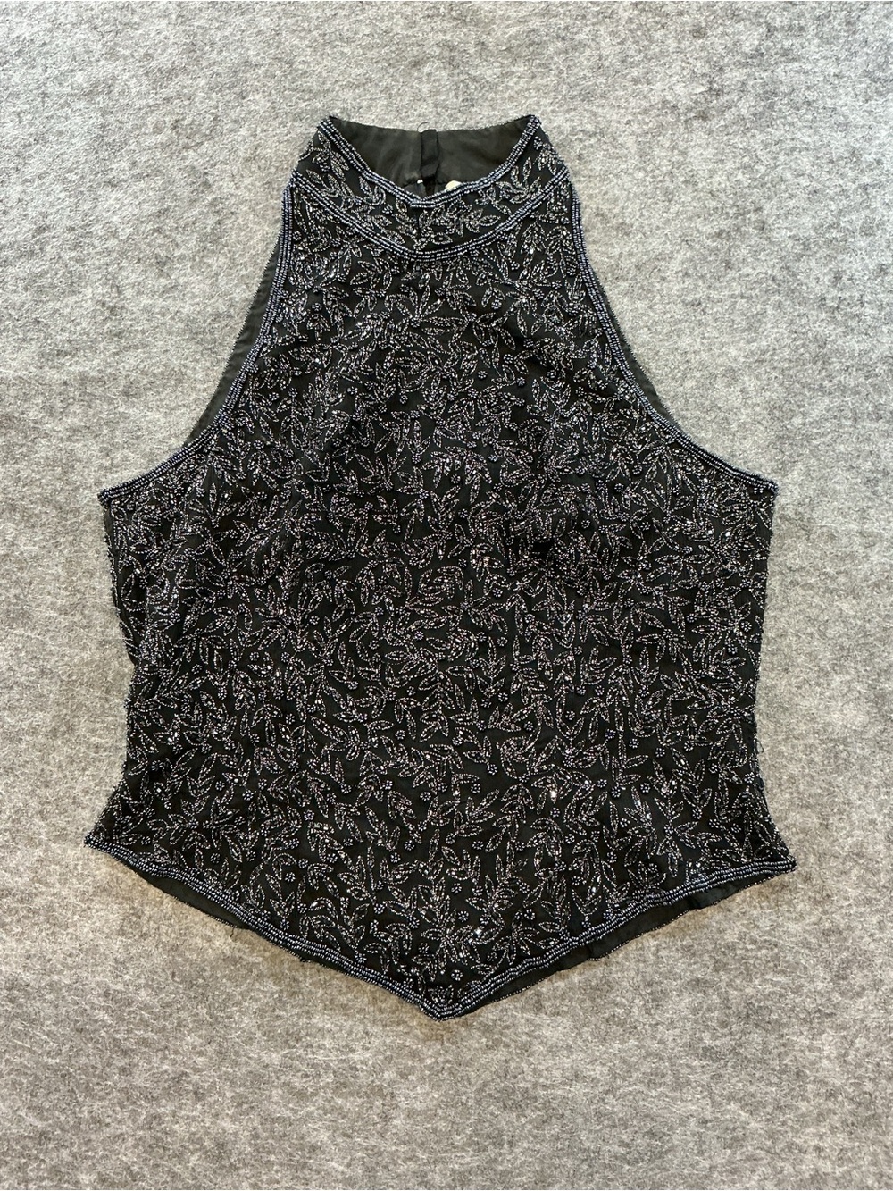 Papéll Boutique 100% Silk Vintage Black Beaded Halter Evening Top Size M